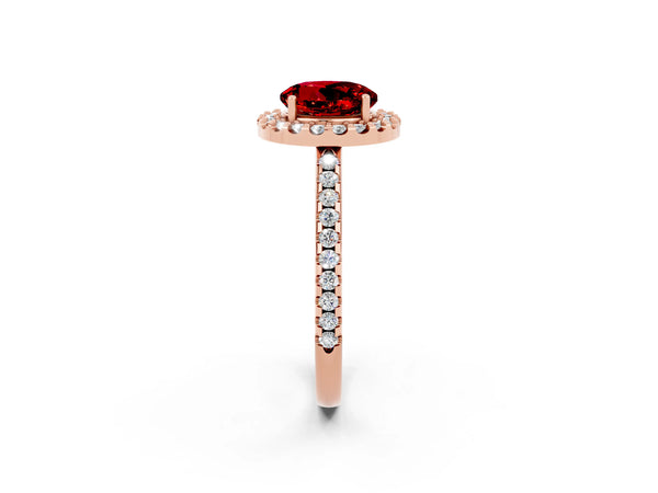 Rose gold Round Cut Ruby Pavé Halo Ring with Four-Prong Setting