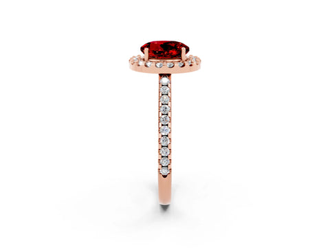 Rose gold Round Cut Ruby Pavé Halo Ring with Four-Prong Setting_14