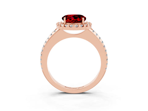 Rose gold Round Cut Ruby Pavé Halo Ring with Four-Prong Setting_15