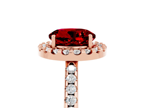 Rose gold Round Cut Ruby Pavé Halo Ring with Four-Prong Setting_17