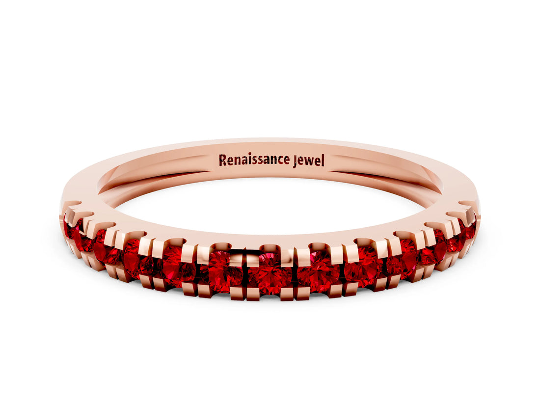 Rose gold Round Cut Ruby Pavé Set Thin Band