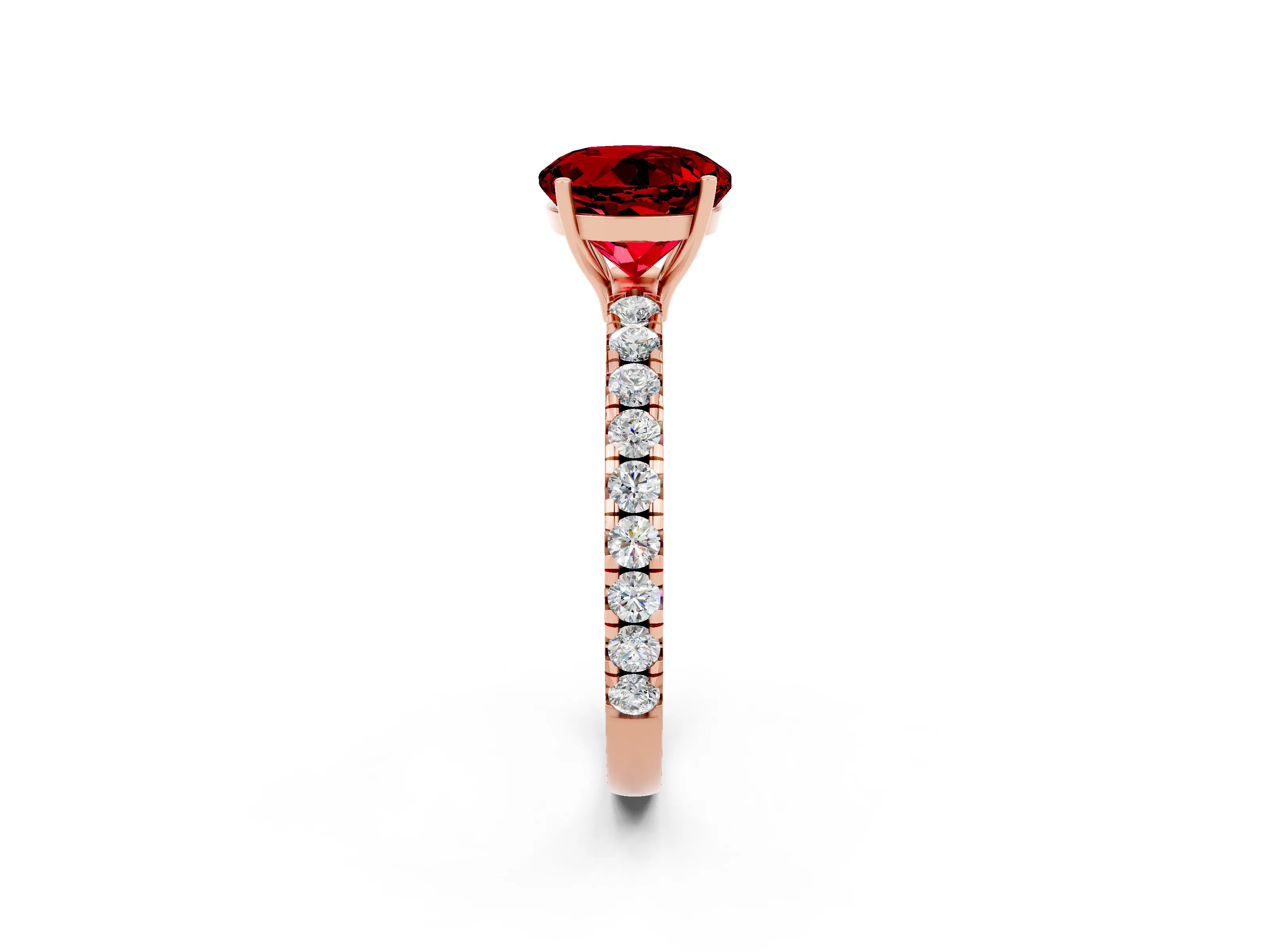 Rose gold Round Cut Ruby Pavé Solitaire Engagement Ring with Four-Prong Setting_14