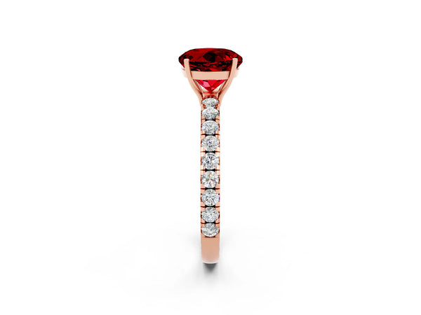 Rose gold Round Cut Ruby Pavé Solitaire Engagement Ring with Four-Prong Setting