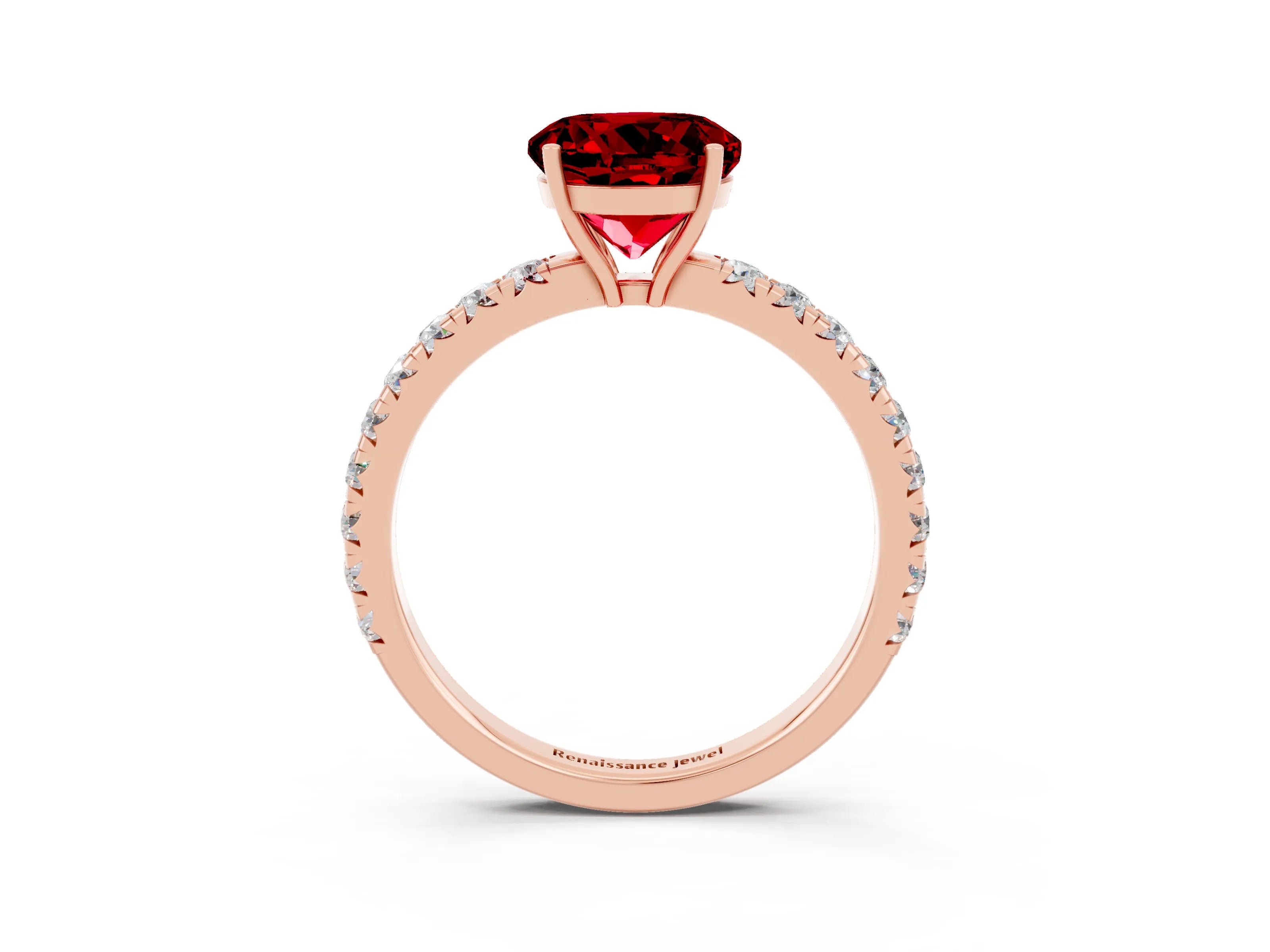Rose gold Round Cut Ruby Pavé Solitaire Engagement Ring with Four-Prong Setting_15
