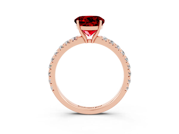 Rose gold Round Cut Ruby Pavé Solitaire Engagement Ring with Four-Prong Setting