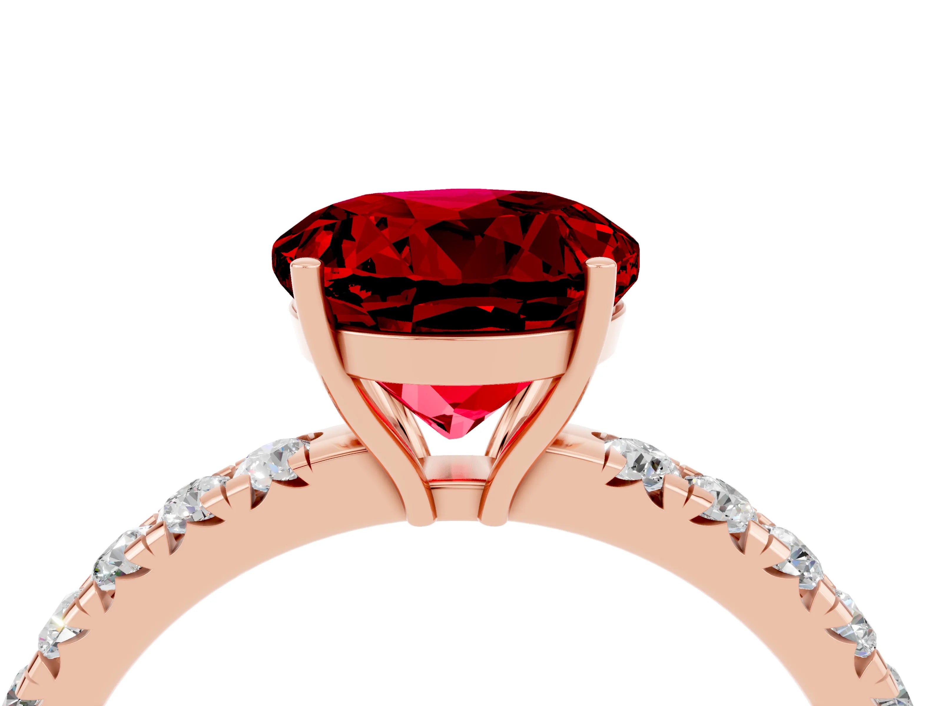 Rose gold Round Cut Ruby Pavé Solitaire Engagement Ring with Four-Prong Setting_16