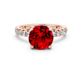 Rose gold Round Cut Ruby Pavé Solitaire Ring with Round Band and Prong Setting_24