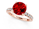 Rose gold Round Cut Ruby Pavé Solitaire Ring with Round Band and Prong Setting_25