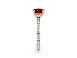 Rose gold Round Cut Ruby Pavé Solitaire Ring with Round Band and Prong Setting_26