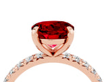 Rose gold Round Cut Ruby Pavé Solitaire Ring with Round Band and Prong Setting_28