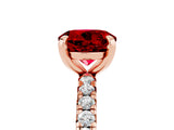 Rose gold Round Cut Ruby Pavé Solitaire Ring with Round Band and Prong Setting_29