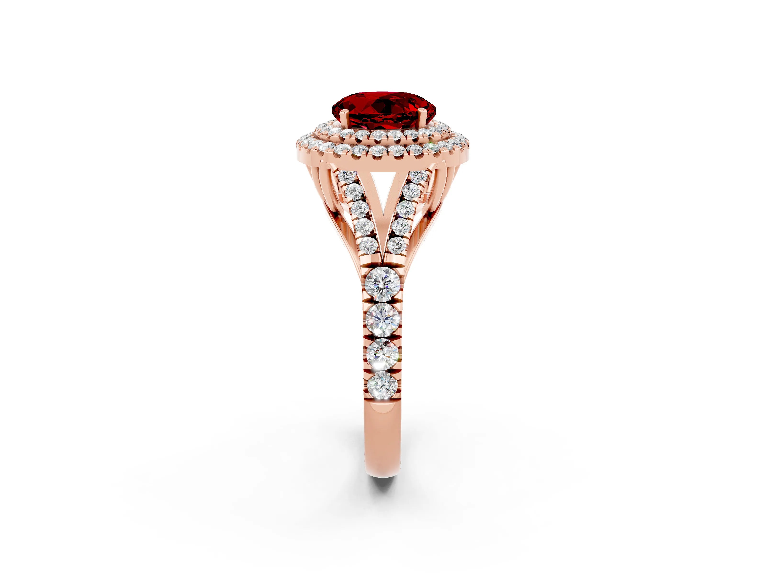 Rose gold Round Cut Ruby Pavé Split Shank Double Halo Engagement Ring_2
