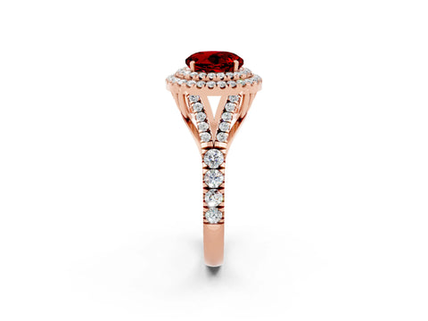 Rose gold Round Cut Ruby Pavé Split Shank Double Halo Engagement Ring_2