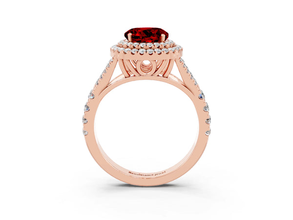 Rose gold Round Cut Ruby Pavé Split Shank Double Halo Engagement Ring