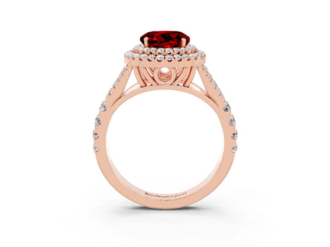 Rose gold Round Cut Ruby Pavé Split Shank Double Halo Engagement Ring_3