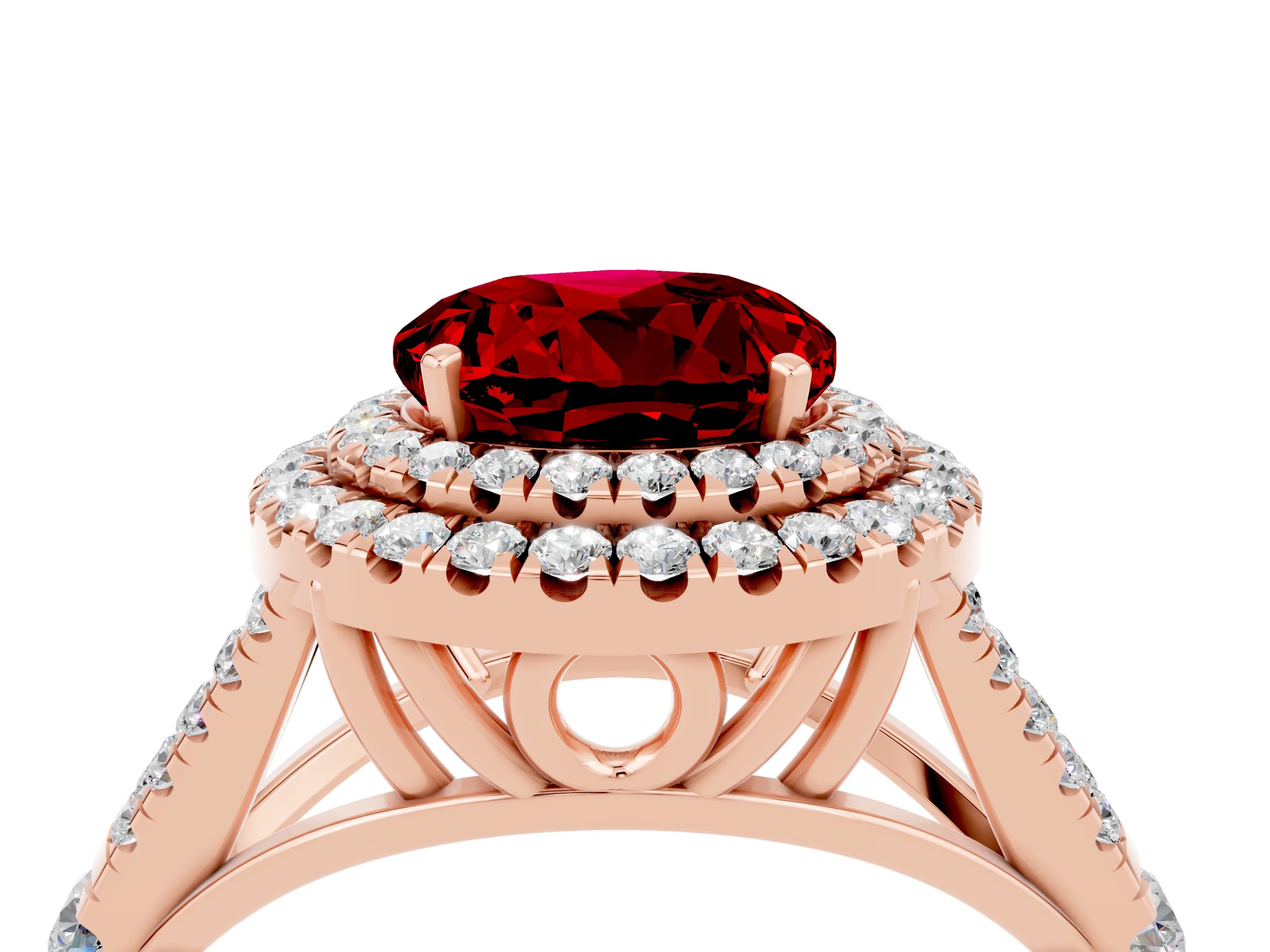 Rose gold Round Cut Ruby Pavé Split Shank Double Halo Engagement Ring_4