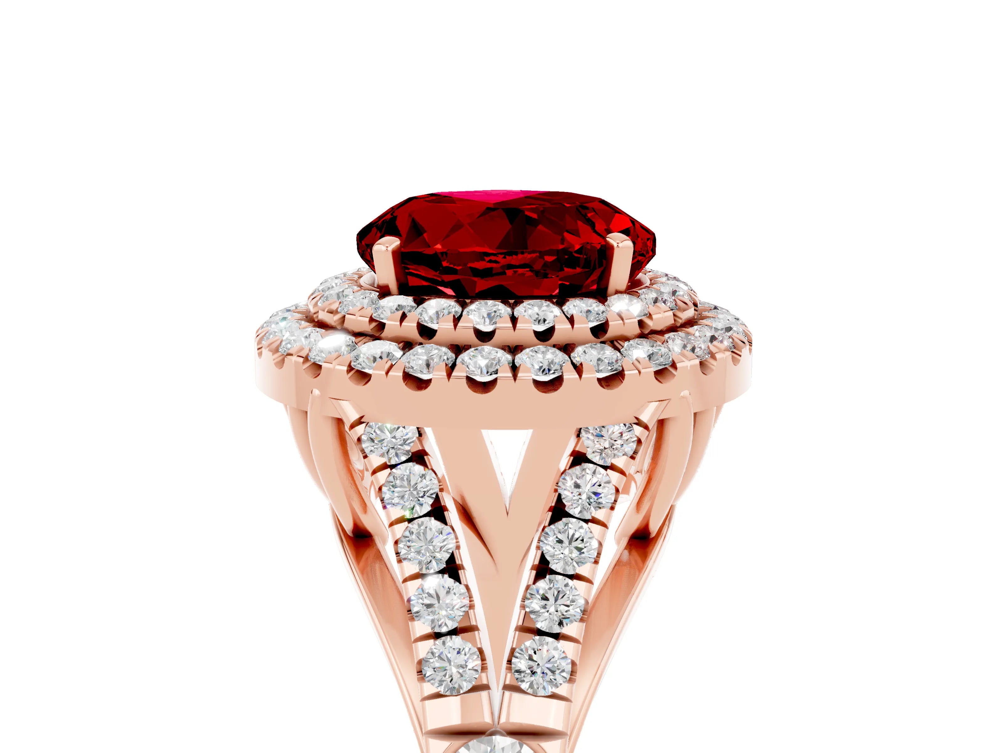 Rose gold Round Cut Ruby Pavé Split Shank Double Halo Engagement Ring_5