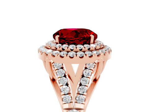 Rose gold Round Cut Ruby Pavé Split Shank Double Halo Engagement Ring_5