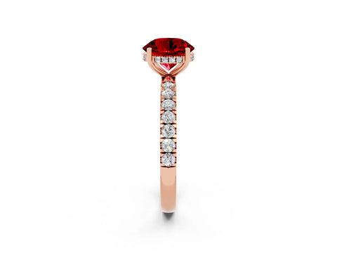 Rose gold Round Cut Ruby Pave Band Solitaire Ring with Four-Prong Setting_26