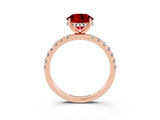 Rose gold Round Cut Ruby Pave Band Solitaire Ring with Four-Prong Setting_27