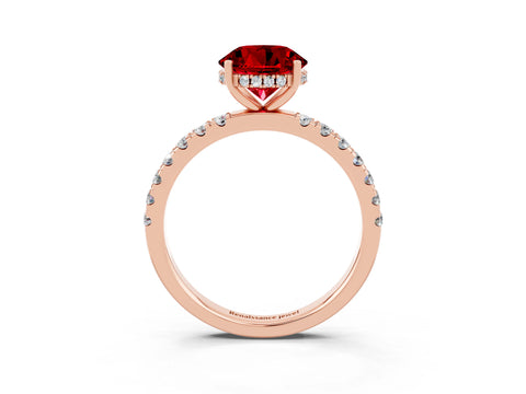 Rose gold Round Cut Ruby Pave Band Solitaire Ring with Four-Prong Setting_27