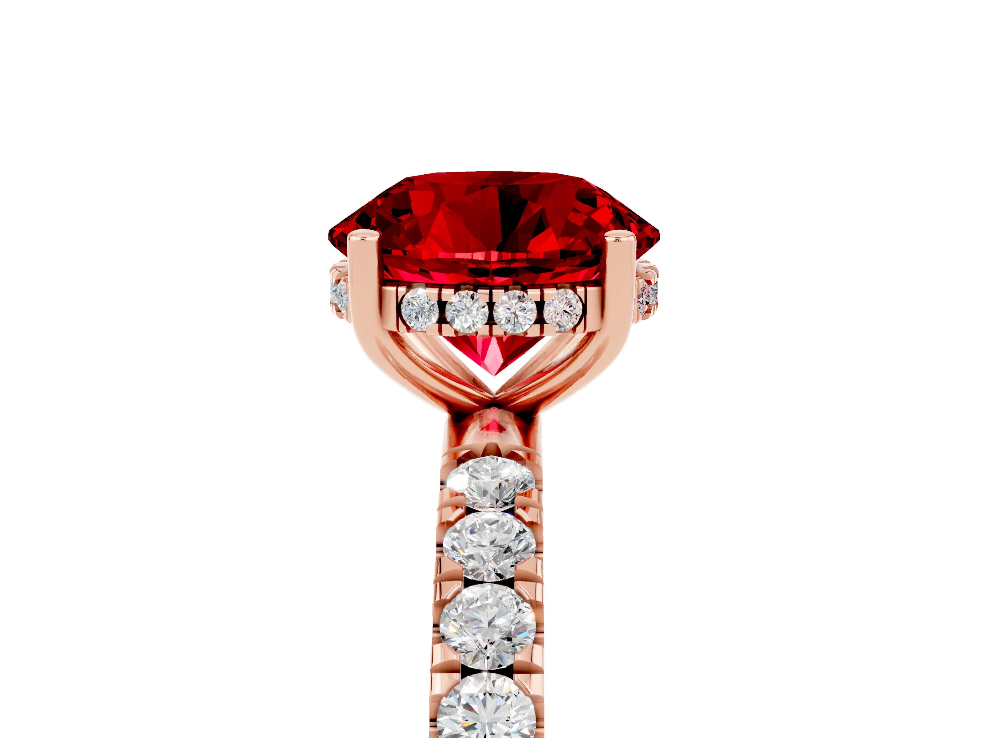 Rose gold Round Cut Ruby Pave Band Solitaire Ring with Four-Prong Setting_29