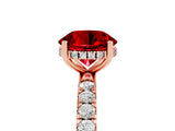 Rose gold Round Cut Ruby Pave Band Solitaire Ring with Four-Prong Setting_29