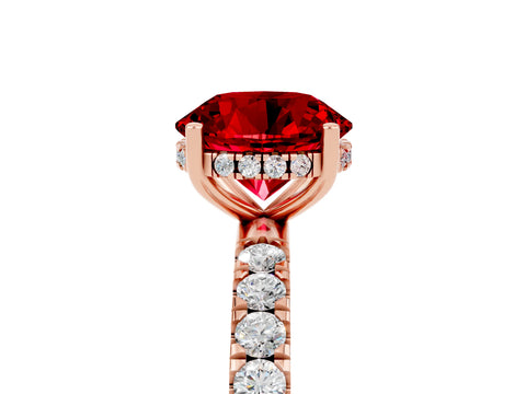 Rose gold Round Cut Ruby Pave Band Solitaire Ring with Four-Prong Setting_29