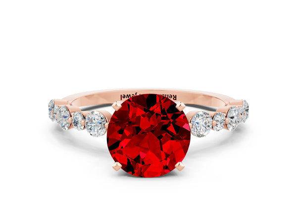 Rose gold Round Cut Ruby Prong Set Engagement Ring with Pavé Band