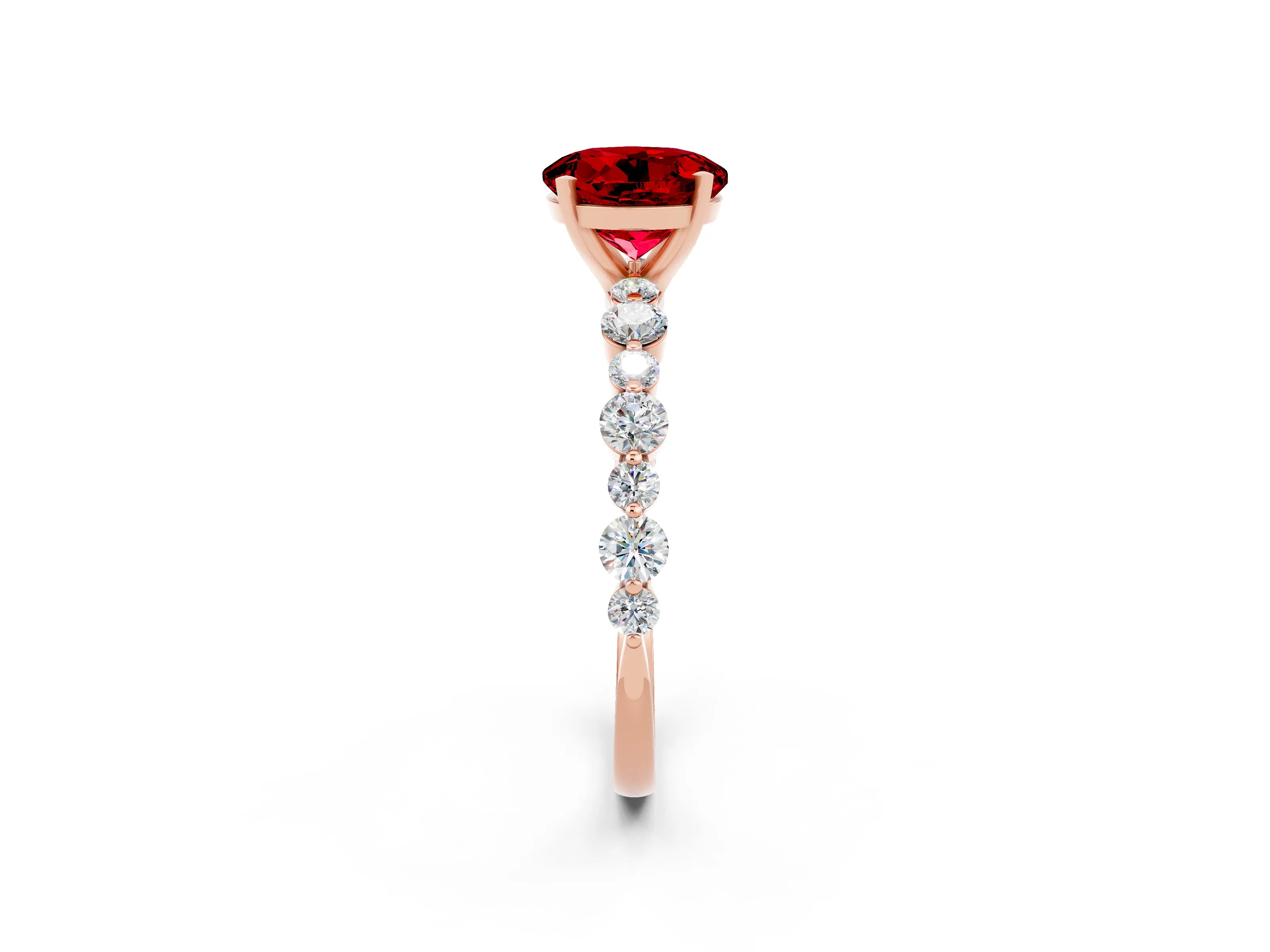 Rose gold Round Cut Ruby Prong Set Engagement Ring with Pavé Band_2