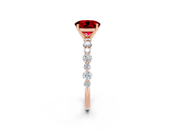 Rose gold Round Cut Ruby Prong Set Engagement Ring with Pavé Band