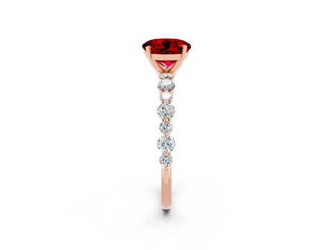 Rose gold Round Cut Ruby Prong Set Engagement Ring with Pavé Band_2
