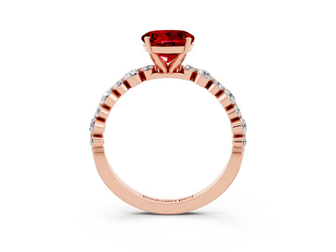 Rose gold Round Cut Ruby Prong Set Engagement Ring with Pavé Band_3
