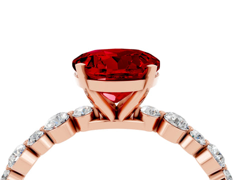 Rose gold Round Cut Ruby Prong Set Engagement Ring with Pavé Band_4