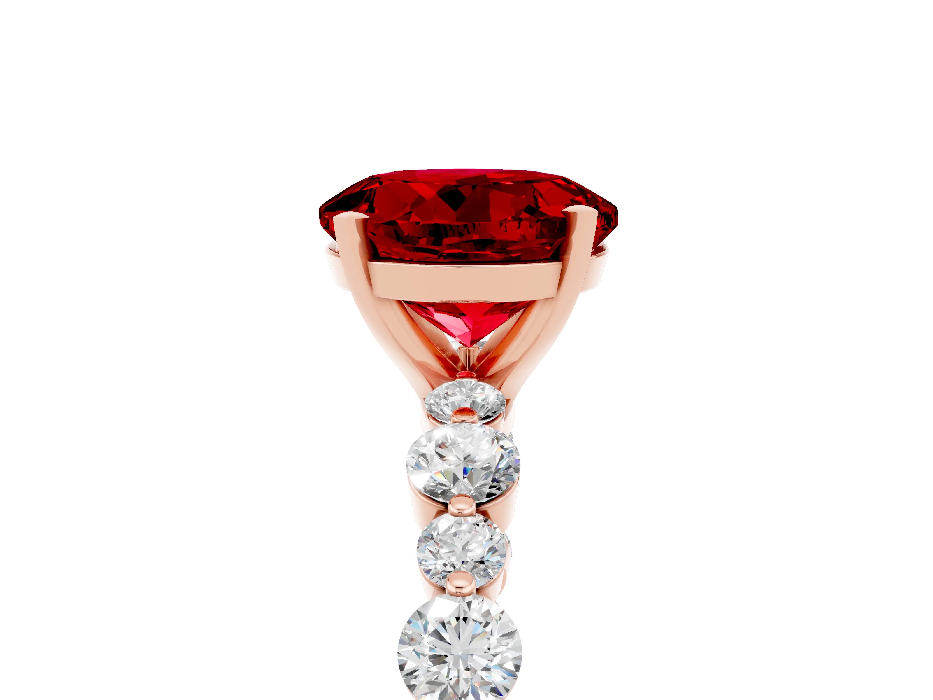 Rose gold Round Cut Ruby Prong Set Engagement Ring with Pavé Band_5