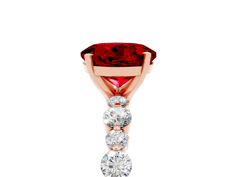 Rose gold Round Cut Ruby Prong Set Engagement Ring with Pavé Band_5