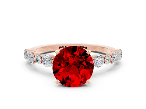 Rose gold Round Cut Ruby Prong Set Engagement Ring with Pavé Band