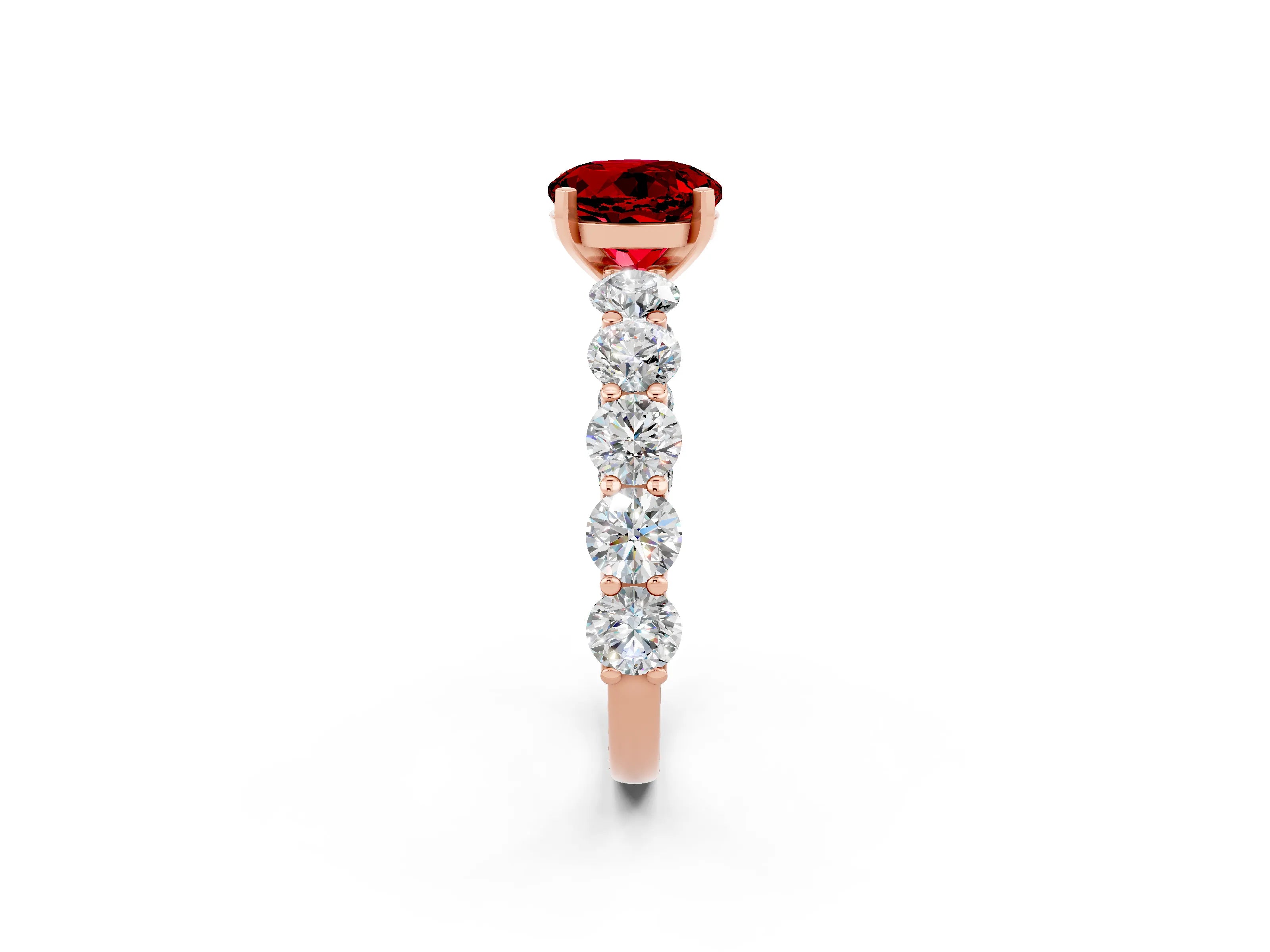 Rose gold Round Cut Ruby Prong Setting with Side Stones on a Pave Band_2