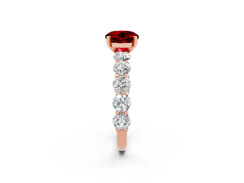Rose gold Round Cut Ruby Prong Setting with Side Stones on a Pave Band_2