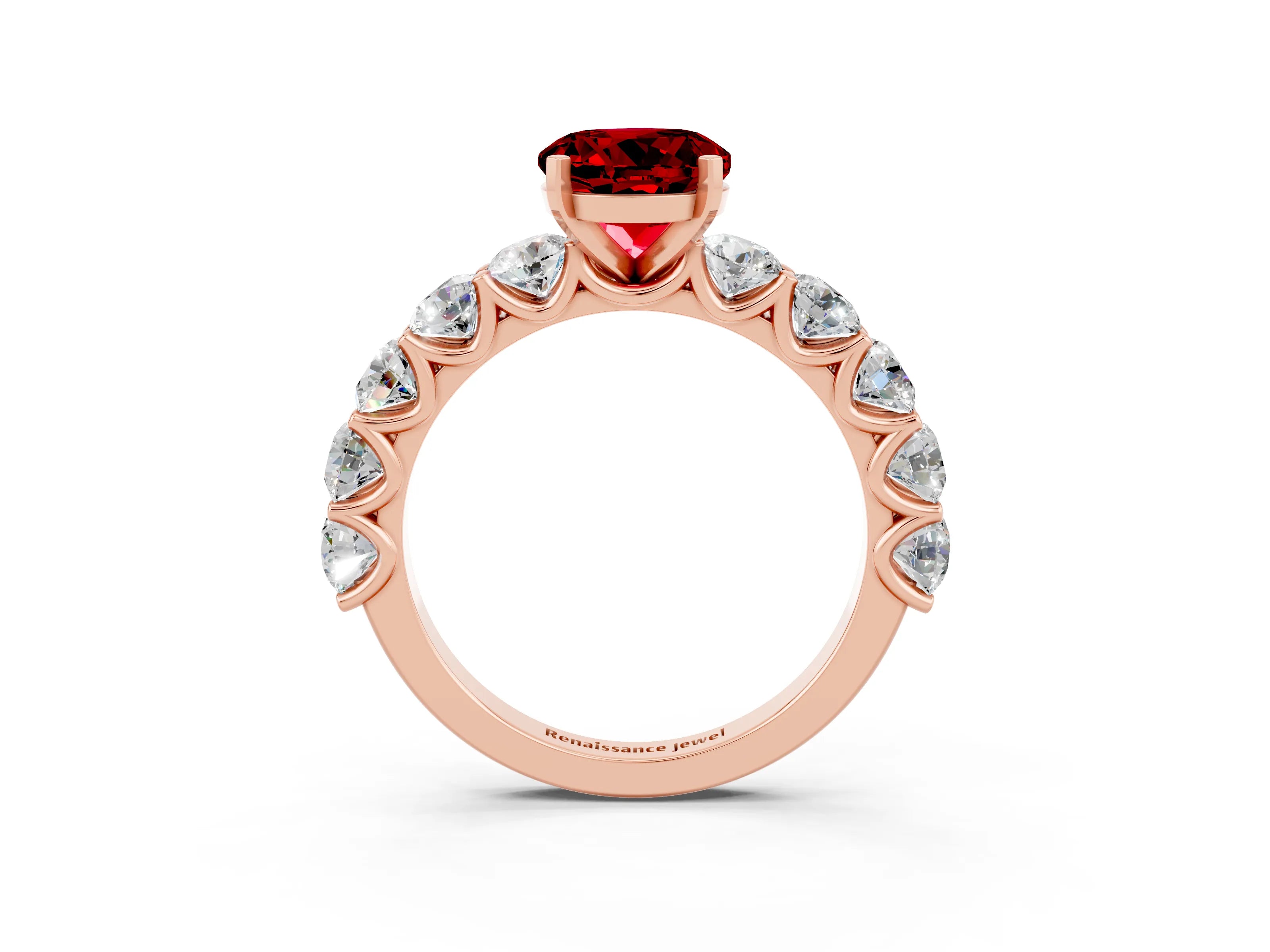 Rose gold Round Cut Ruby Prong Setting with Side Stones on a Pave Band_3