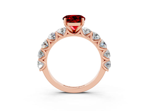 Rose gold Round Cut Ruby Prong Setting with Side Stones on a Pave Band_3