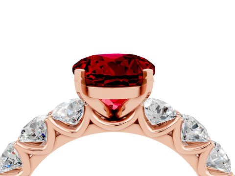 Rose gold Round Cut Ruby Prong Setting with Side Stones on a Pave Band_4