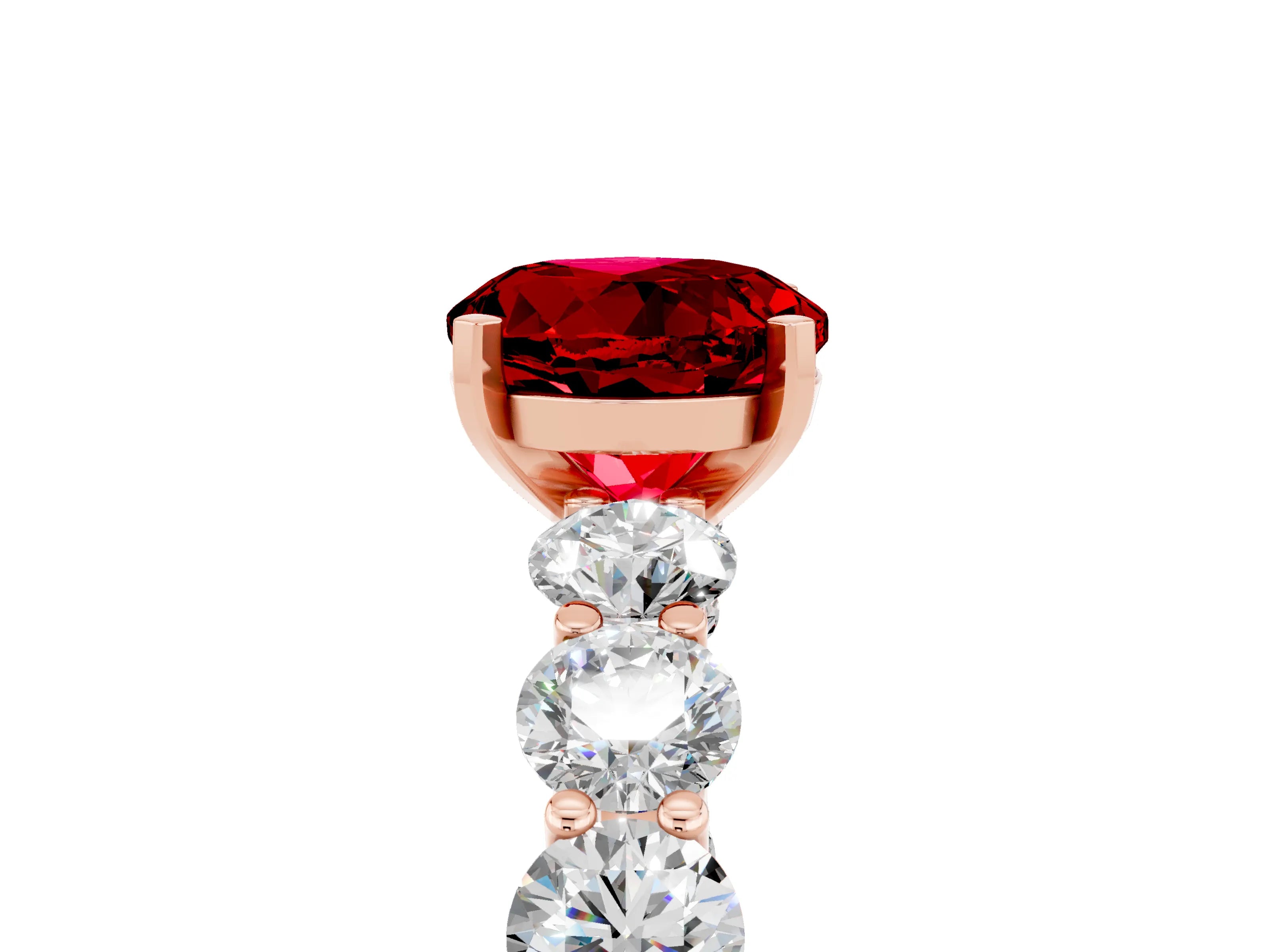 Rose gold Round Cut Ruby Prong Setting with Side Stones on a Pave Band_5