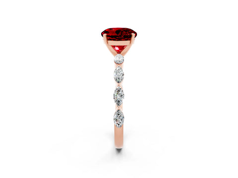 Rose gold Round Cut Ruby Ring with Marquise Side Stones and Prong Setting_2