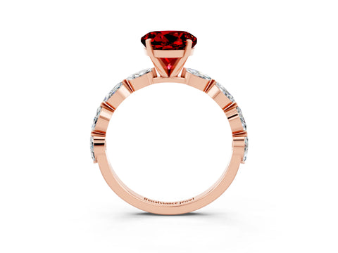Rose gold Round Cut Ruby Ring with Marquise Side Stones and Prong Setting_3