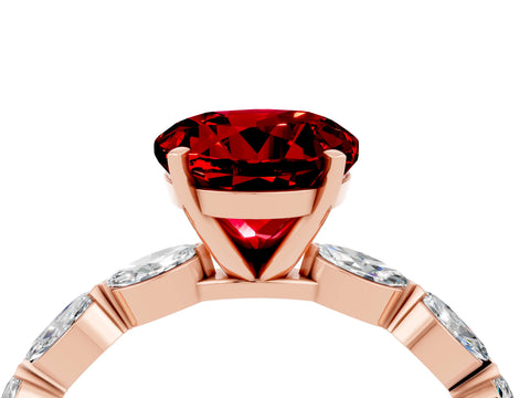 Rose gold Round Cut Ruby Ring with Marquise Side Stones and Prong Setting_4