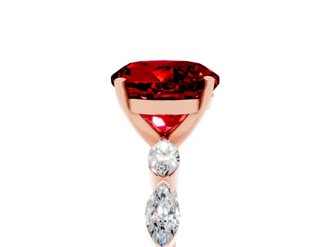 Rose gold Round Cut Ruby Ring with Marquise Side Stones and Prong Setting_5