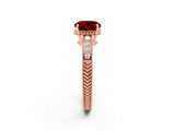 Rose gold Round Cut Ruby Ring with Milgrain Pavé Band and Four-Prong Setting_14
