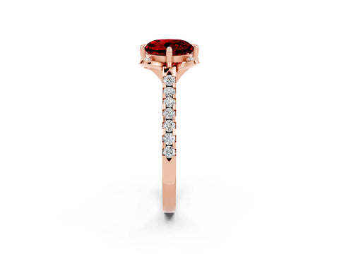 Rose gold Round Cut Ruby Ring with Pavé Band and Floral Prong Setting_2