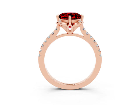 Rose gold Round Cut Ruby Ring with Pavé Band and Floral Prong Setting_3
